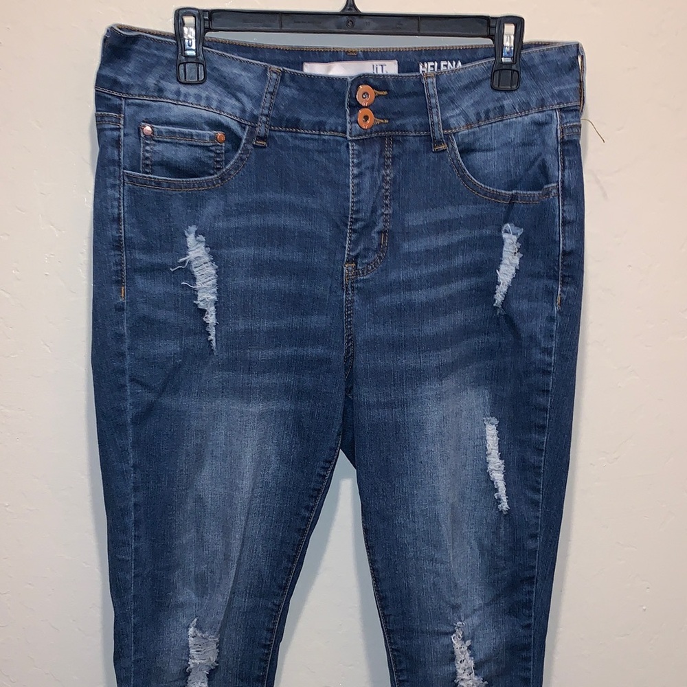 !it Jeans Women's High Rise Skinny Distressed Denim in Dark Blue